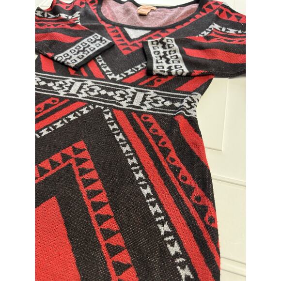 Flying Tomato XS Sweater Mini Dress Black Red Boho Aztec Tribal Bodycon - Picture 2 of 5